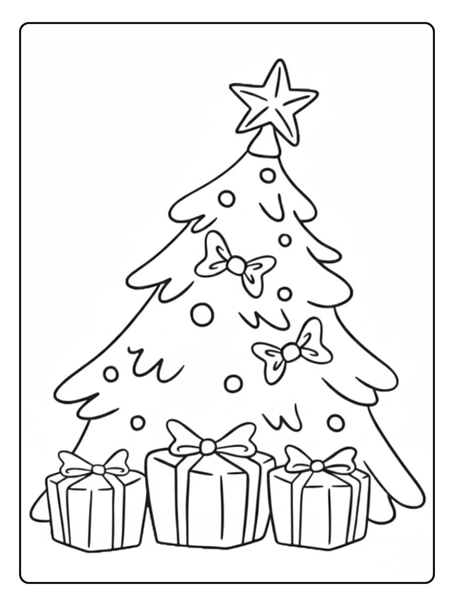 Ausmalbilder Weihnachten Grundschule Der festliche Weihnachtsbaum mit Geschenken