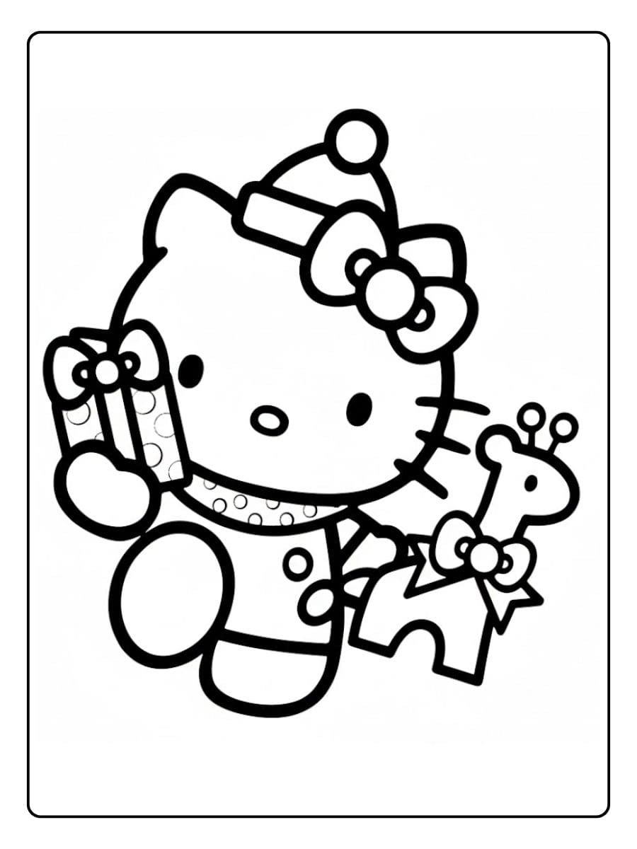 Ausmalbilder Weihnachten Hello Kitty Geschenke und Spielzeuggiraffe