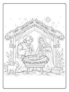 Ausmalbilder Weihnachten Krippe mit Hirten und Königen