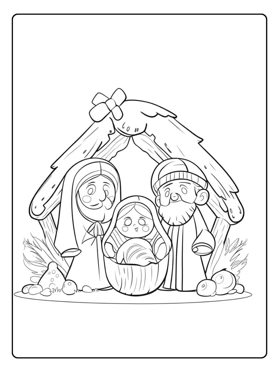 Ausmalbilder Weihnachten Krippe und der Weihnachtsmann