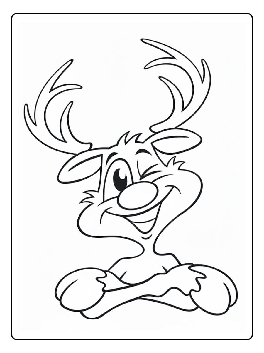 Ausmalbilder Weihnachten Tiere Lustiges Rentier zwinkernd