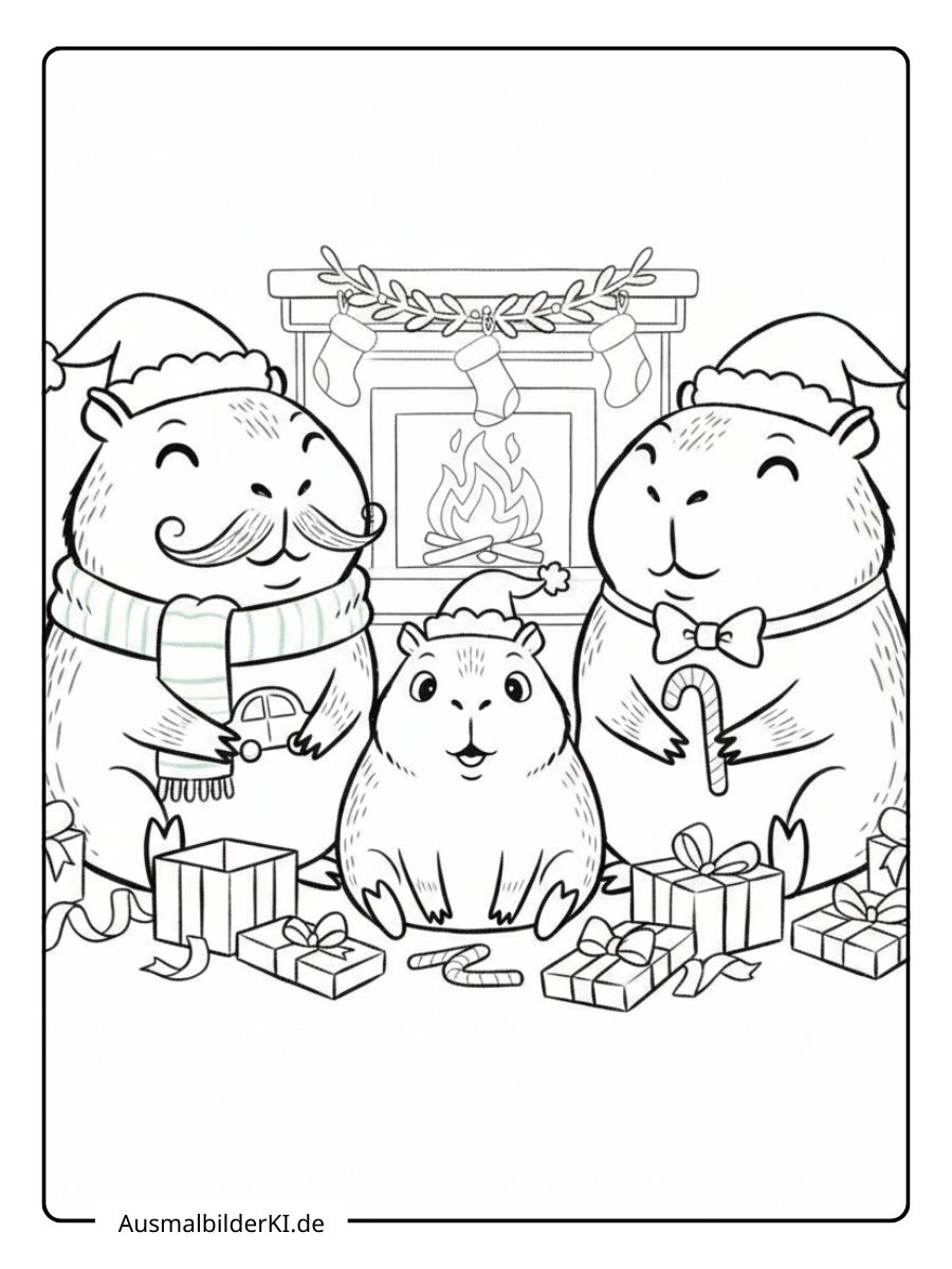 Ausmalbilder Weihnachten tiere Capybara Familie