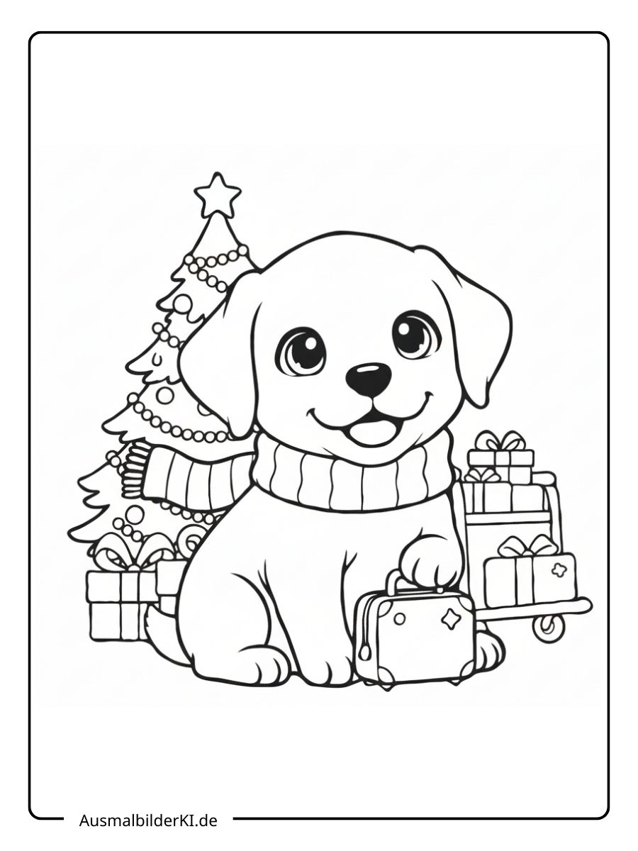 Ausmalbilder Weihnachten tiere süßer Hund