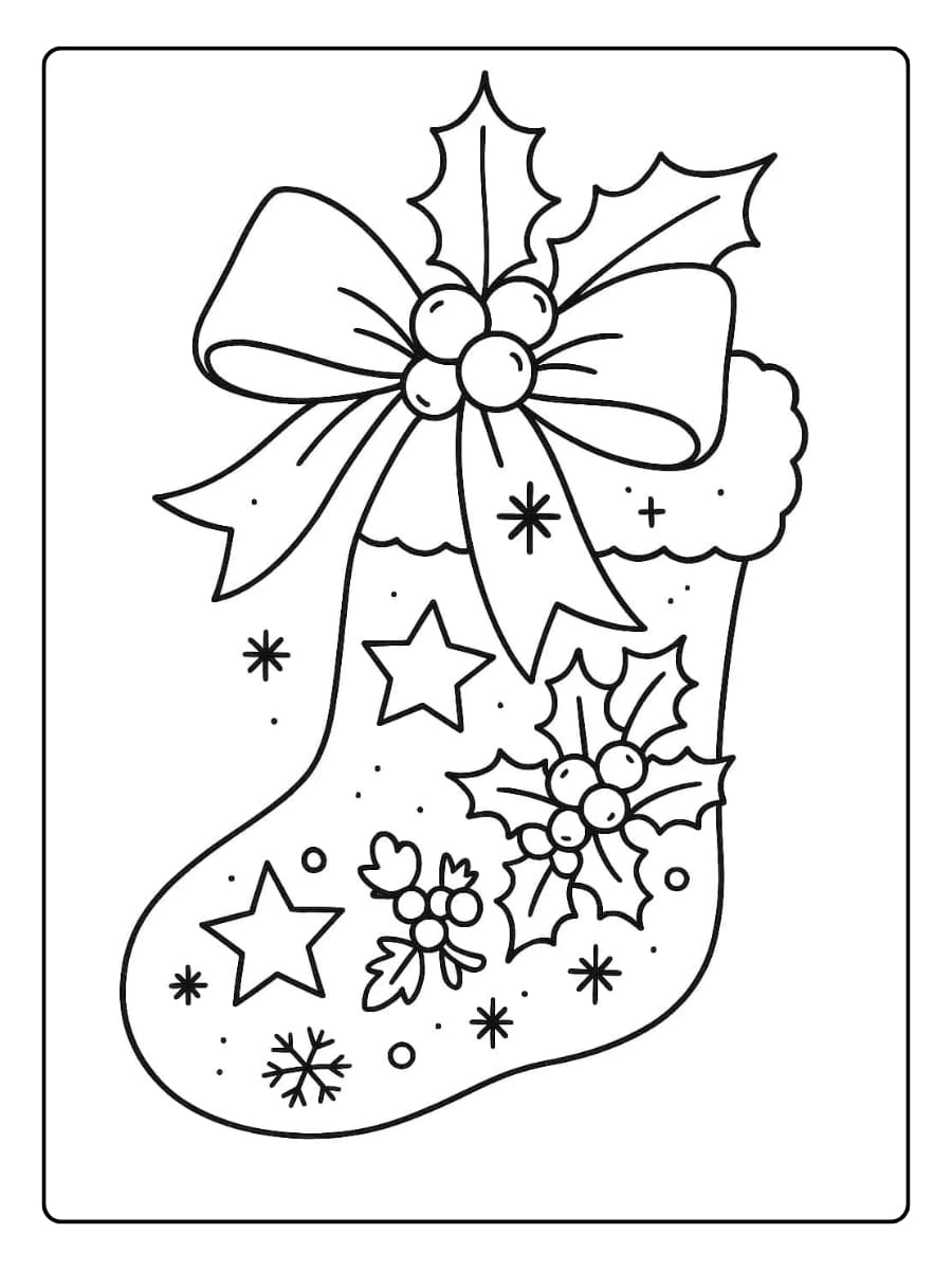 Ausmalbild Weihnachtsstrumpf mit großer Schleife