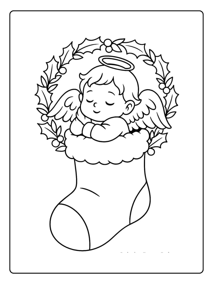 Weihnachtsstrümpfe Ausmalbilder mit einem Engel