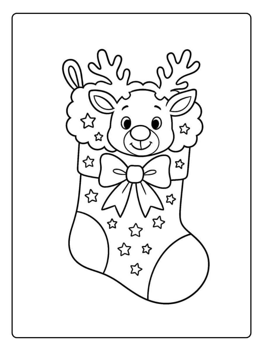 Weihnachtsstrumpf mit Rentier Malvorlage