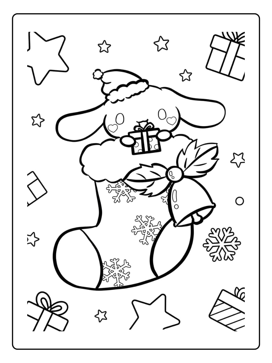 Weihnachtsstrümpfe Ausmalbilder mit Hund und Geschenken