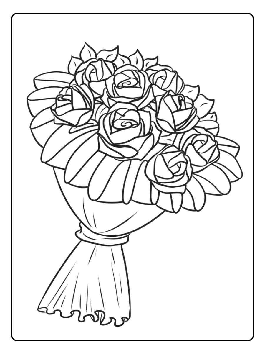 Blumenstrauß Ausmalbild Strauß aus Blüten und Blättern