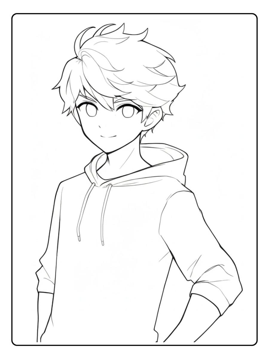 Einfache Anime Ausmalbilder Jungs Lässiger Junge mit Kapuzenpullover