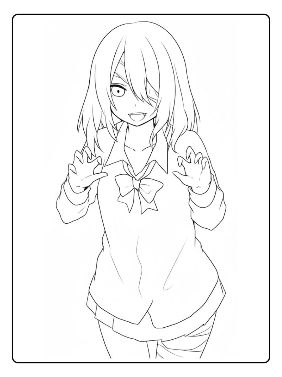 Einfache Anime Ausmalbilder Mädchen mit Verband und Schleife