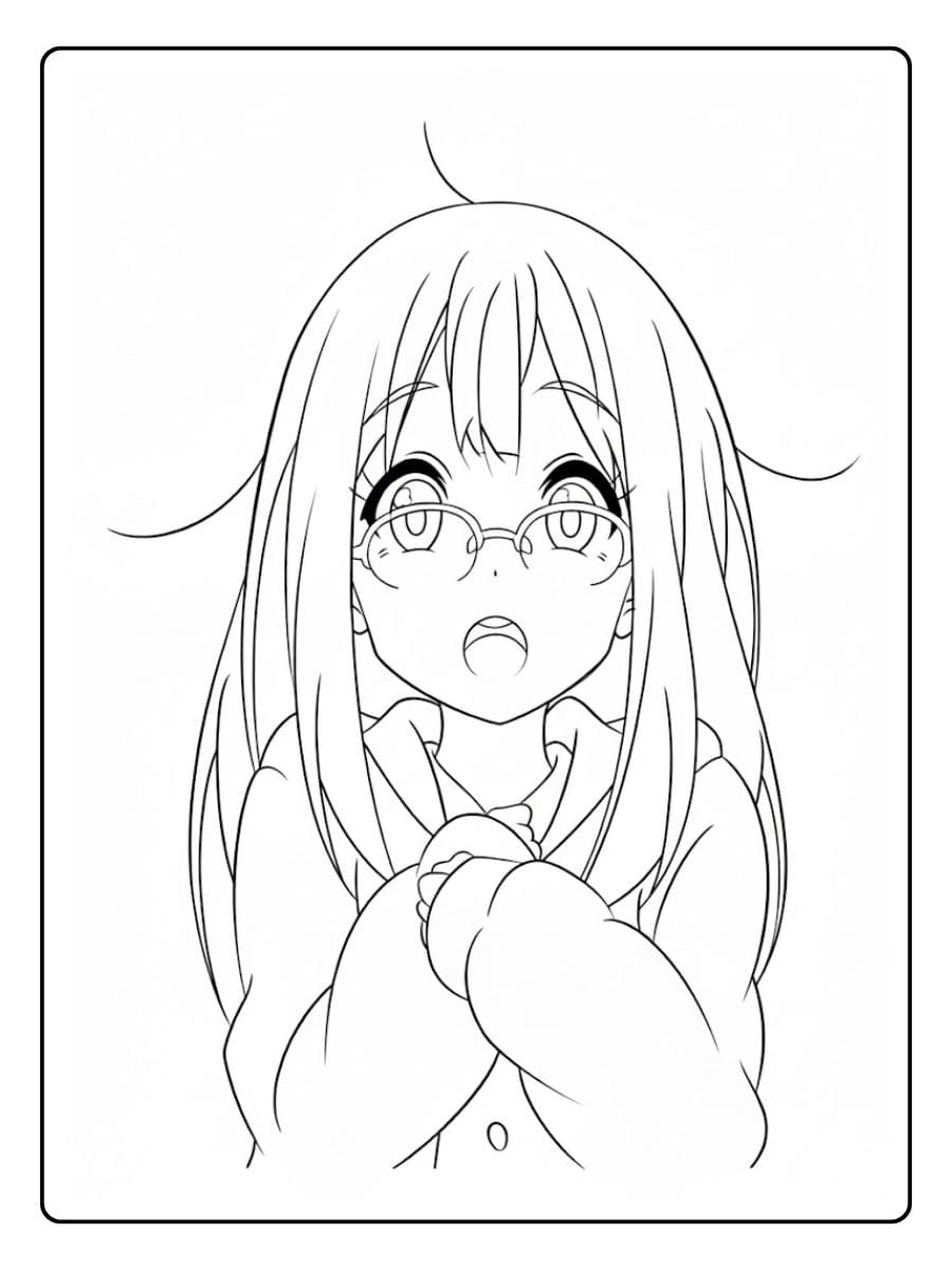 Einfache Anime Ausmalbilder Skizze Brillenmädchen