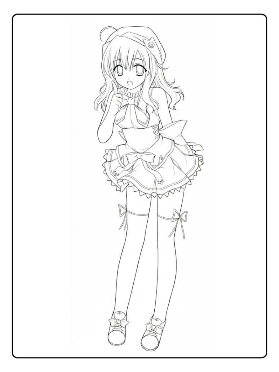 Einfache Anime Skizze Süßes Mädchen zum Ausmalen