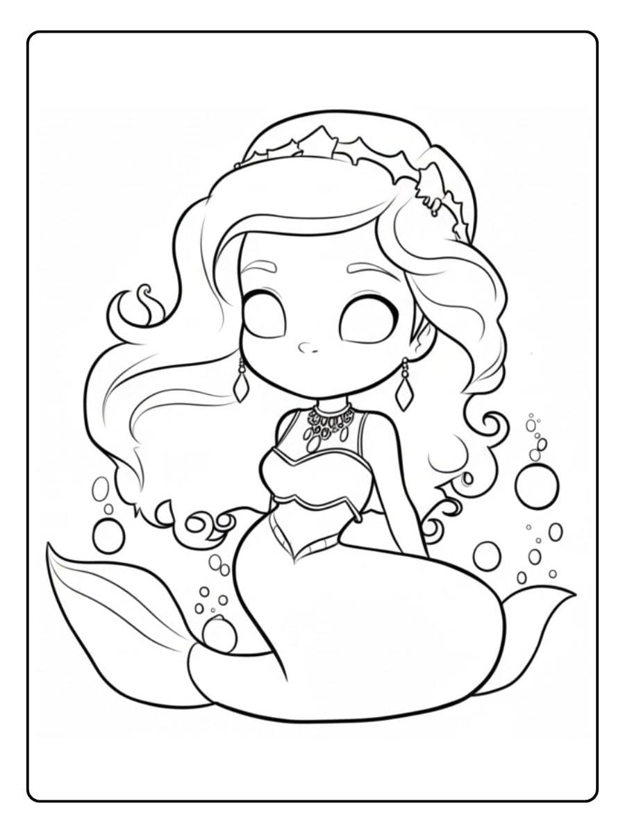 Einfache Meerjungfrau Ausmalbild für Kinder zum Sofort Download