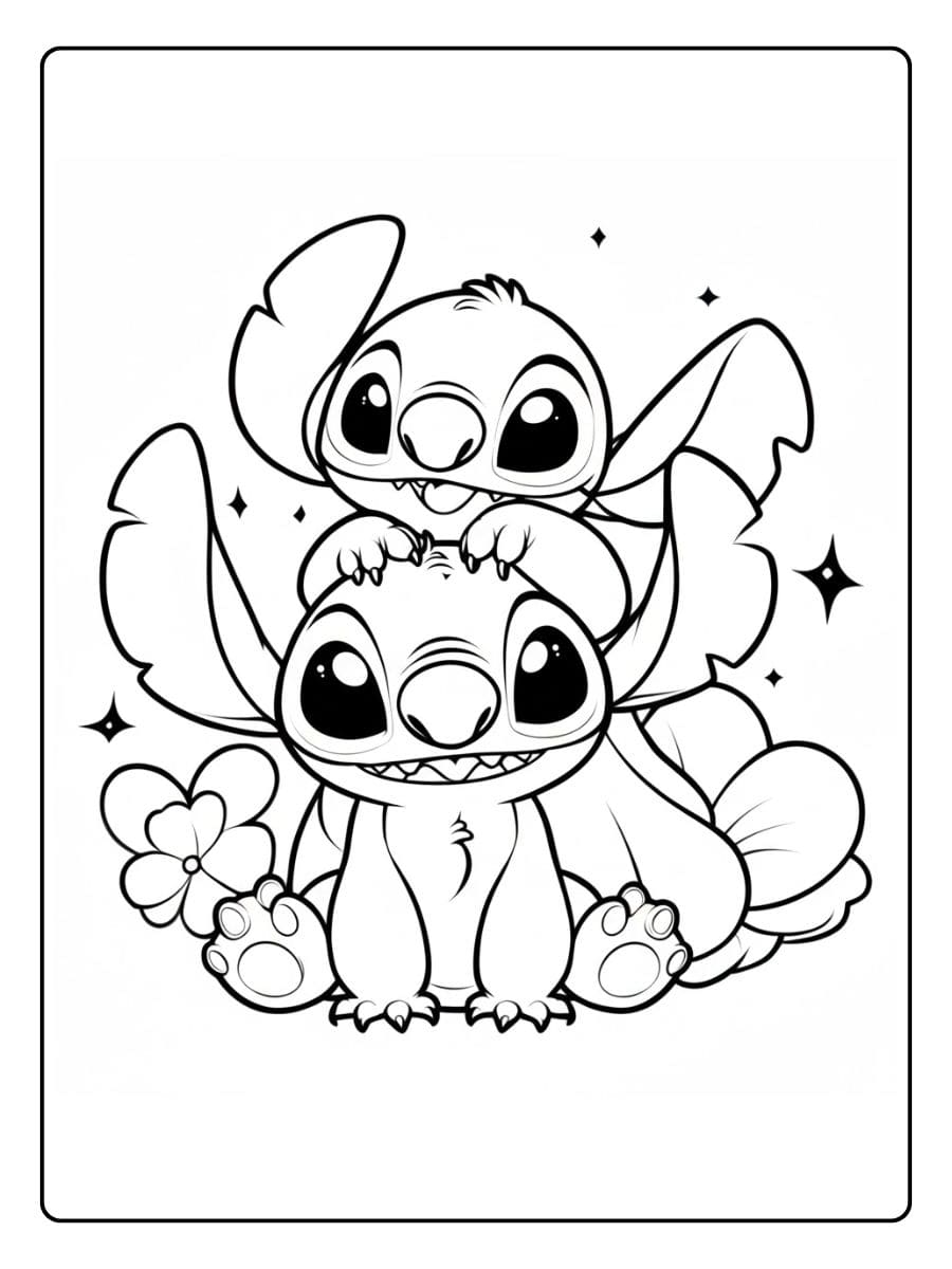 Einfache Stitch und Angel Ausmalbilder Nur Umrisse, dicke Linien