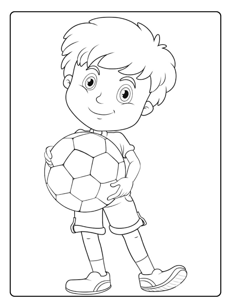 Fußballer Ausmalbild Stolzer Junge mit Ball