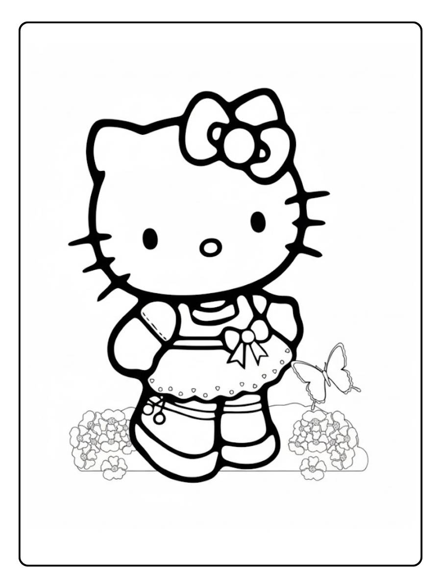 Hello Kitty Ausmalbilder mit Blumenstrauß