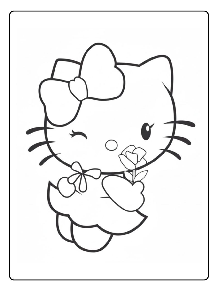Hello Kitty Ausmalbilder mit Kleid und Blume