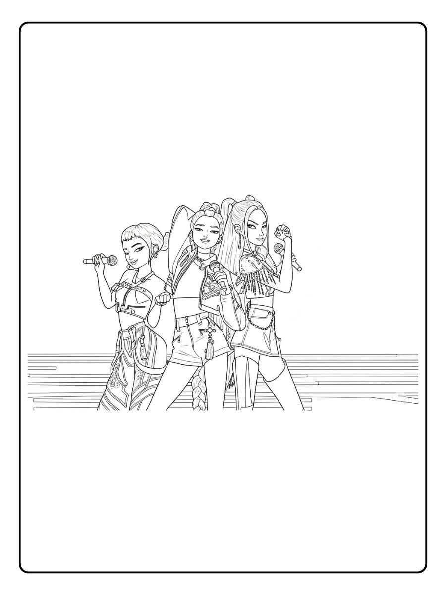 Kpop Demon Hunters Ausmalbilder Chibi Jägerin mit Handzeichen