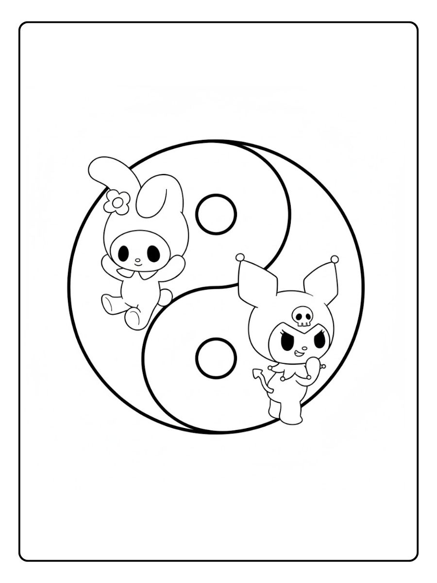 Kuromi Hello Kitty Ausmalbilder Yin und Yang