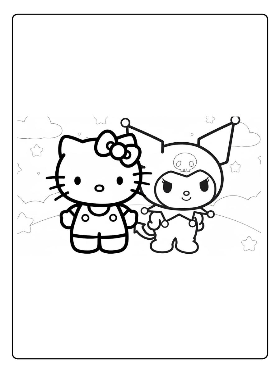 Kuromi Hello Kitty Ausmalbilder als Duo