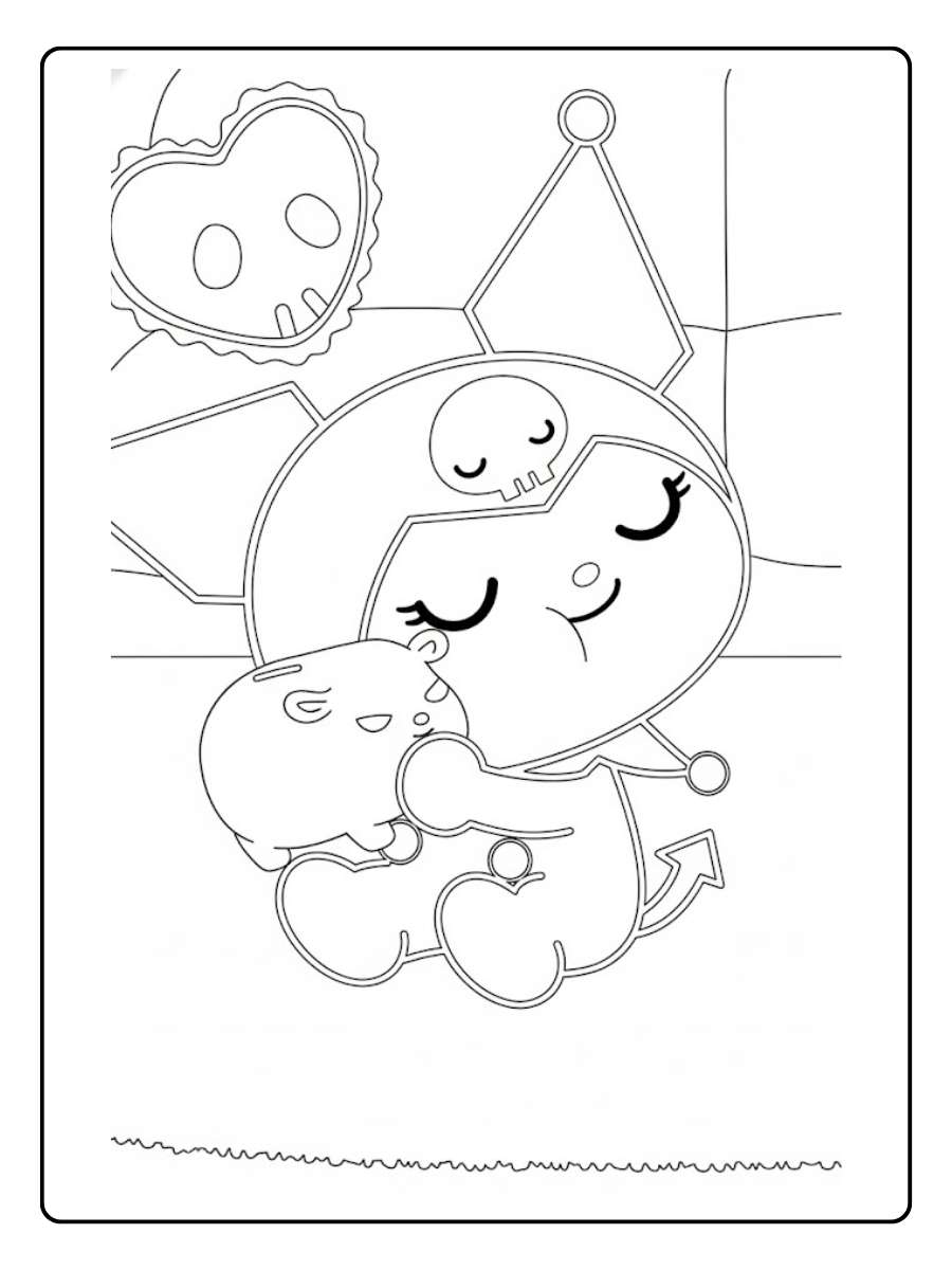 Kuromi Hello Kitty Ausmalbilder beim Kuscheln