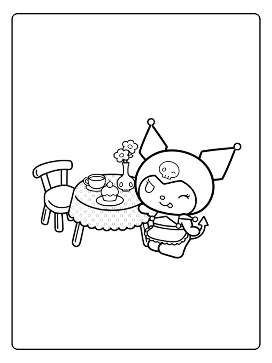 Kuromi Hello Kitty Ausmalbilder beim Teetrinken