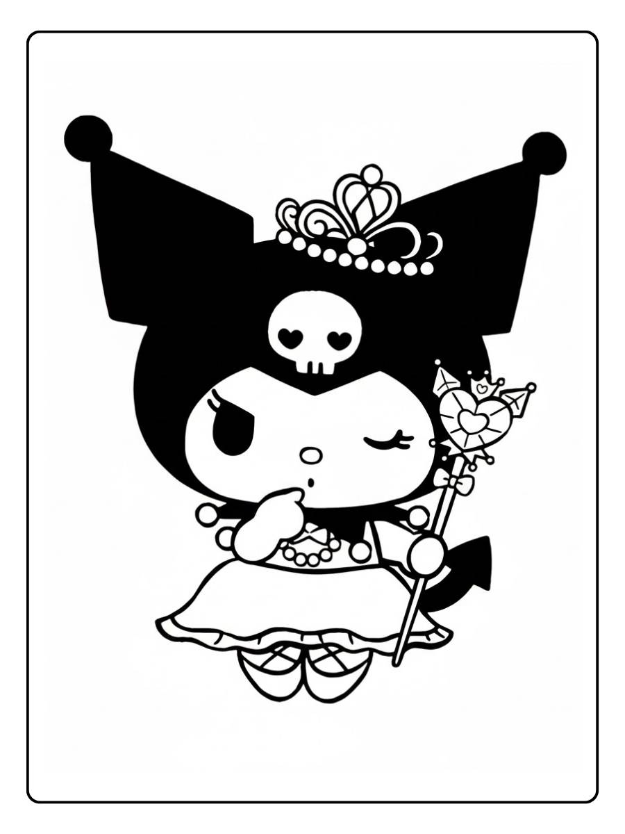 Kuromi Hello Kitty Ausmalbilder im Kleid mit Blumen