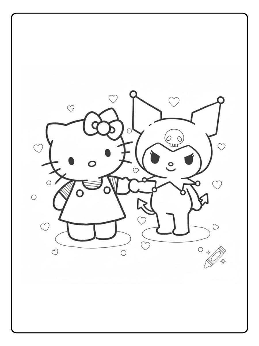 Kuromi Hello Kitty Ausmalbilder mit Herzen
