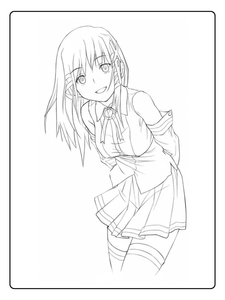 Lächelndes Mädchen im Schuluniform Anime Ausmalbilder