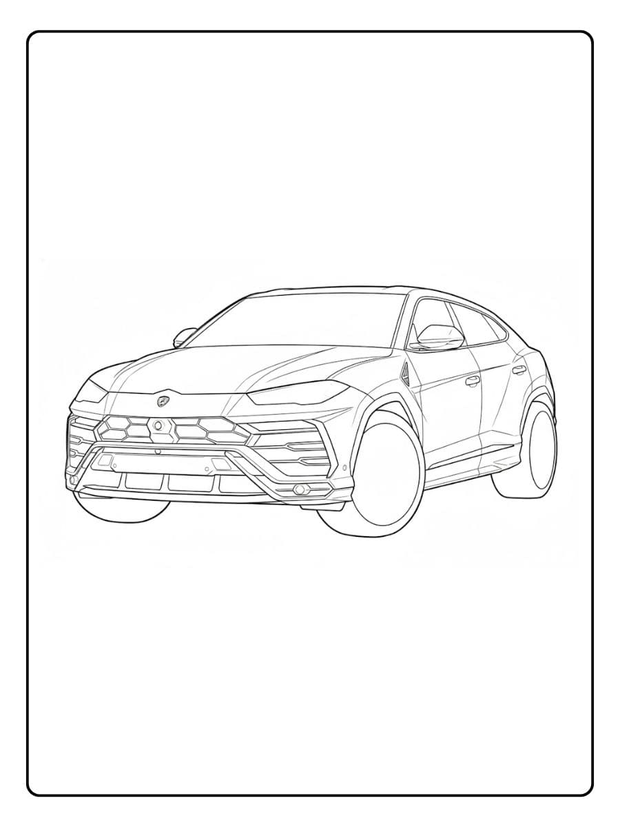 Lamborghini Urus Ausmalbilder Einfache Schwarz Weiß Skizze ohne Füllung