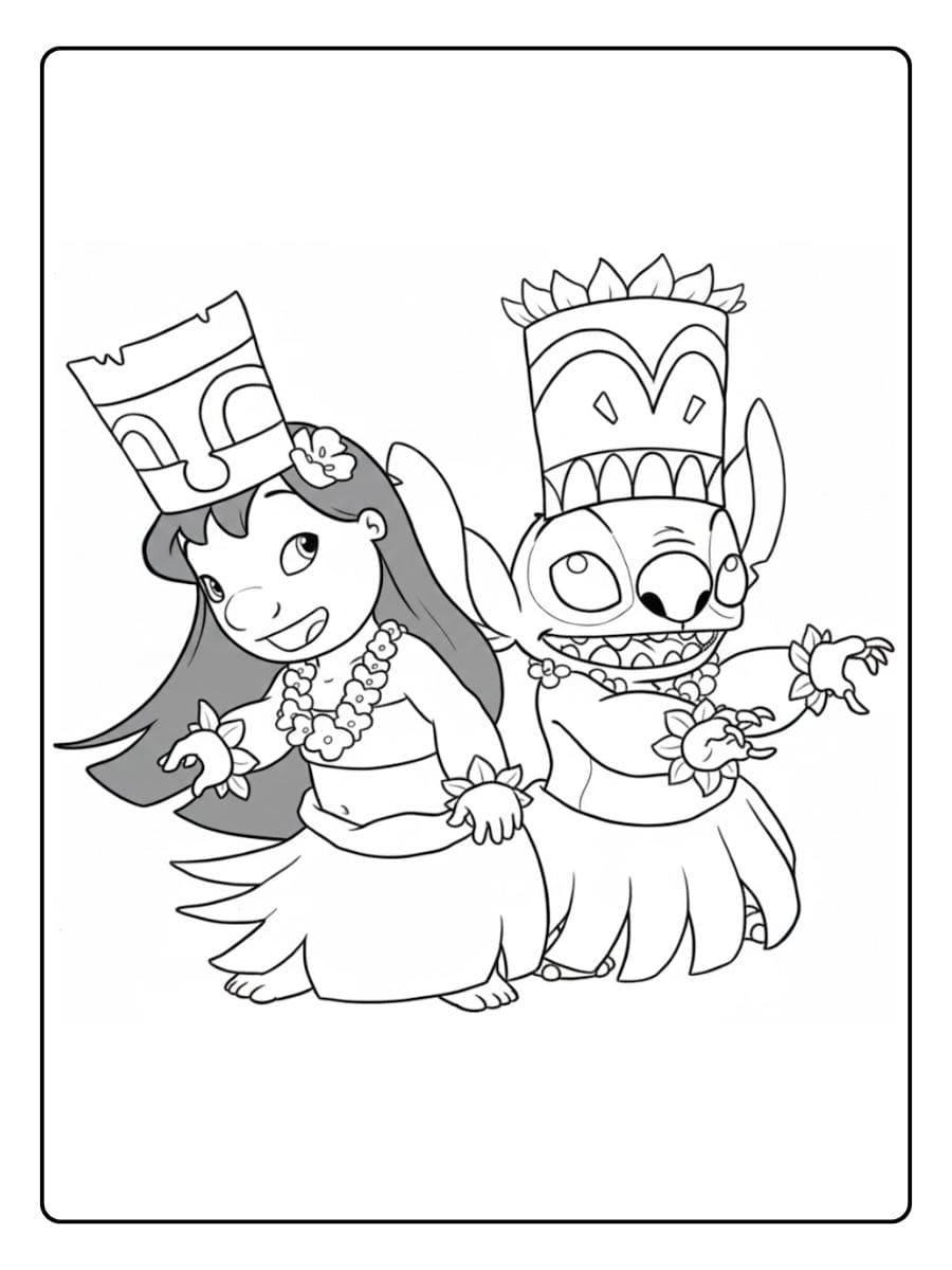 Lilo und Stitch Ausmalbilder Die Ukulele Spielerin und der Apfel Esser