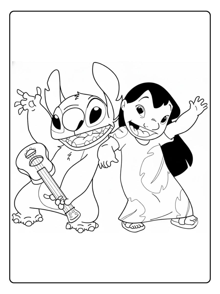 Lilo und Stitch Ausmalbilder Lilo und Stitch mit Ukulele tanzen