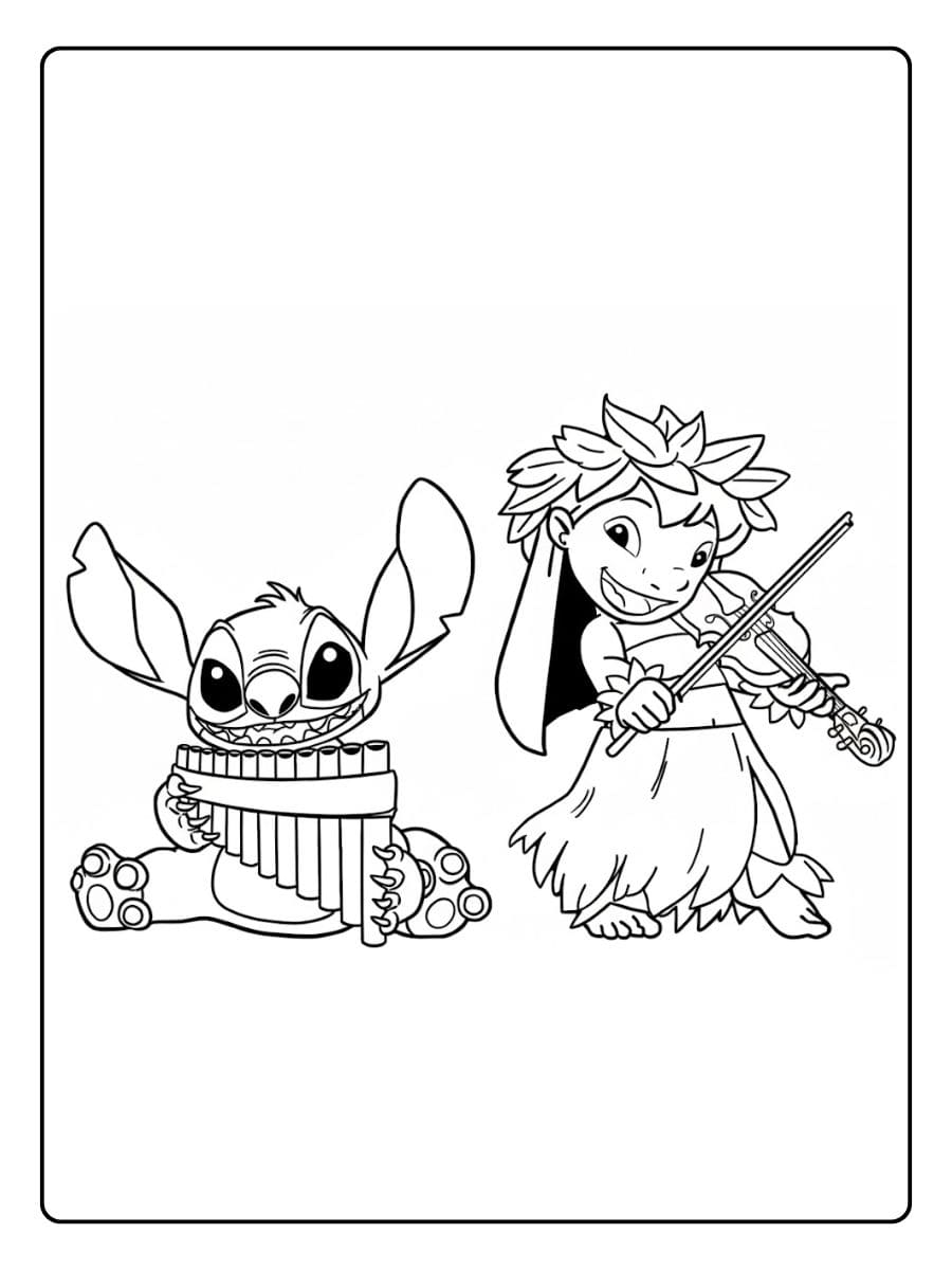 Lilo und Stitch Ausmalbilder Stitch und Lilo spielen Musik
