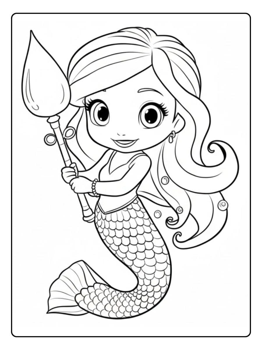 Meerjungfrau Ausmalbild Einfach Eine Süße Meerjungfrau mit Leuchtendem Stab