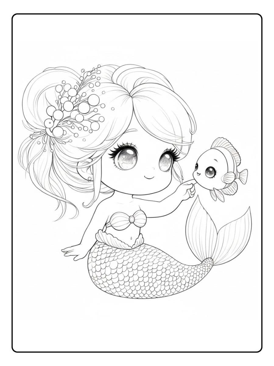 Meerjungfrau Ausmalbild Einfach Kleine Nixe mit Krone