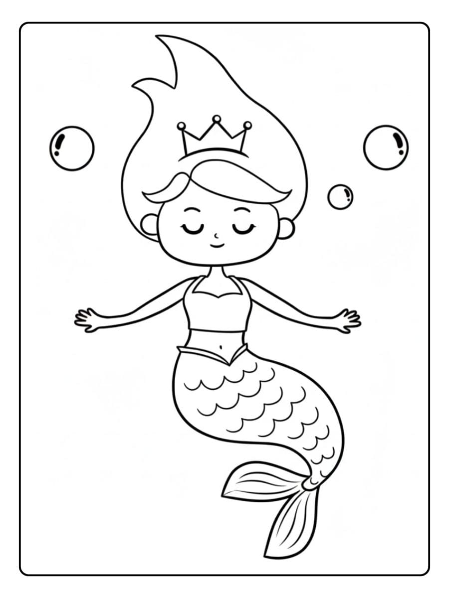 Meerjungfrau Ausmalbild Einfach Süße Nixe für Kinder