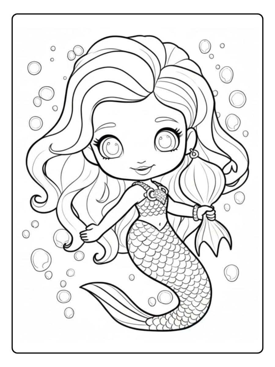 Meerjungfrau Ausmalbild Einfach Süße Nixe zum Ausdrucken für Kinder