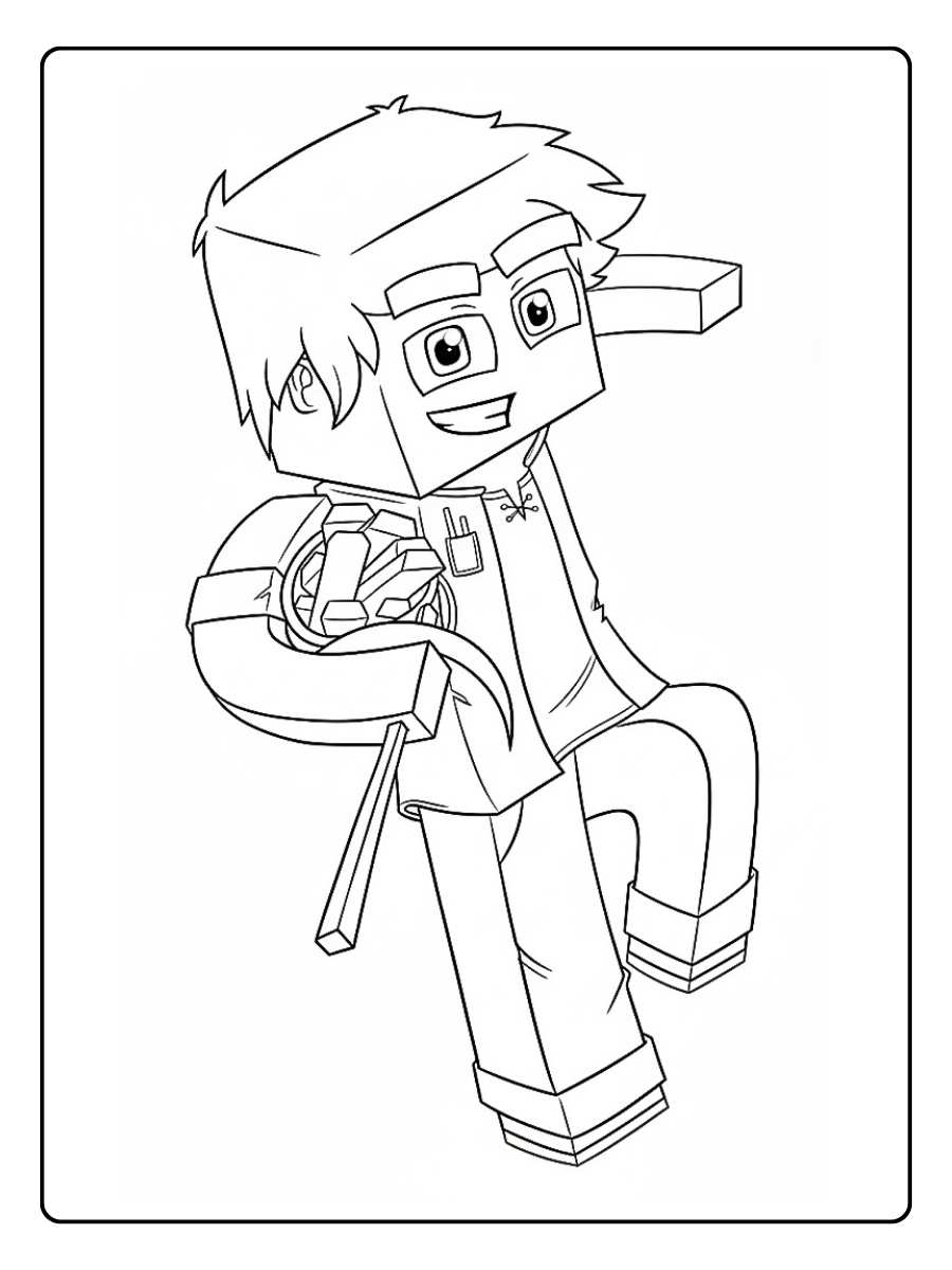 Minecraft Ausmalbilder Cooler Minecraft Junge mit Axt
