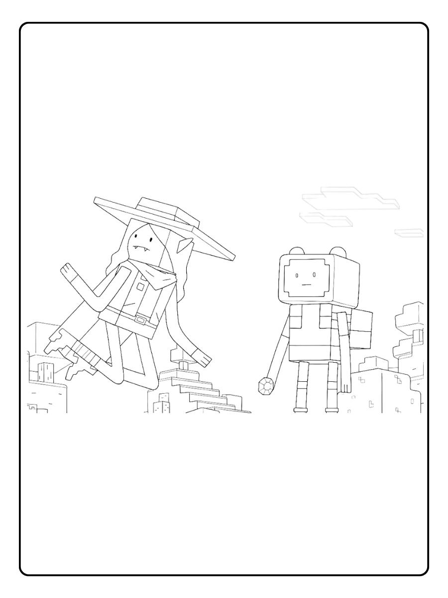 Minecraft Ausmalbilder Mädchen und Junge in der Minecraft Welt