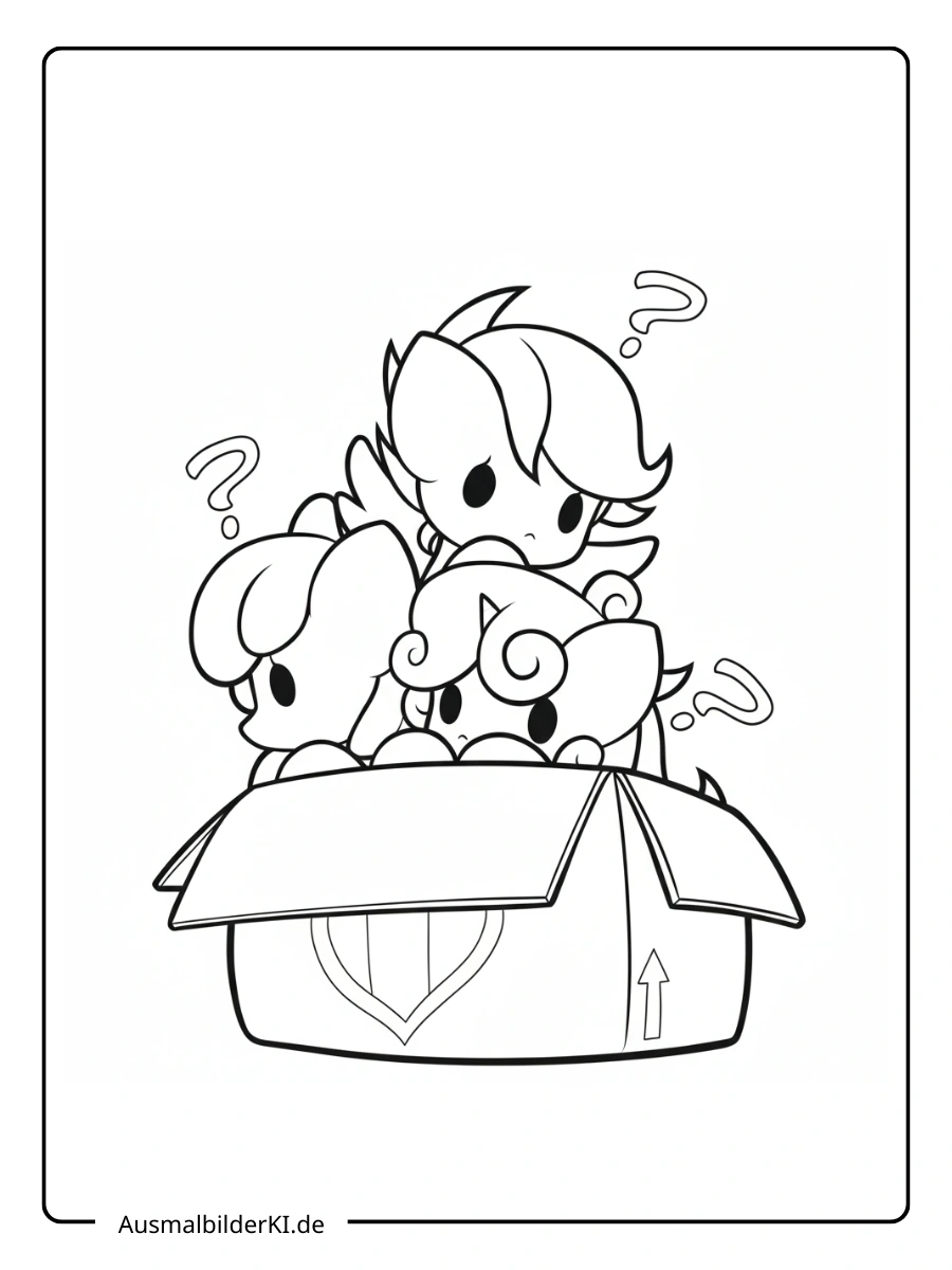 Apple Bloom, Sweetie Belle und Scootaloo schauen neugierig aus einer Kiste.