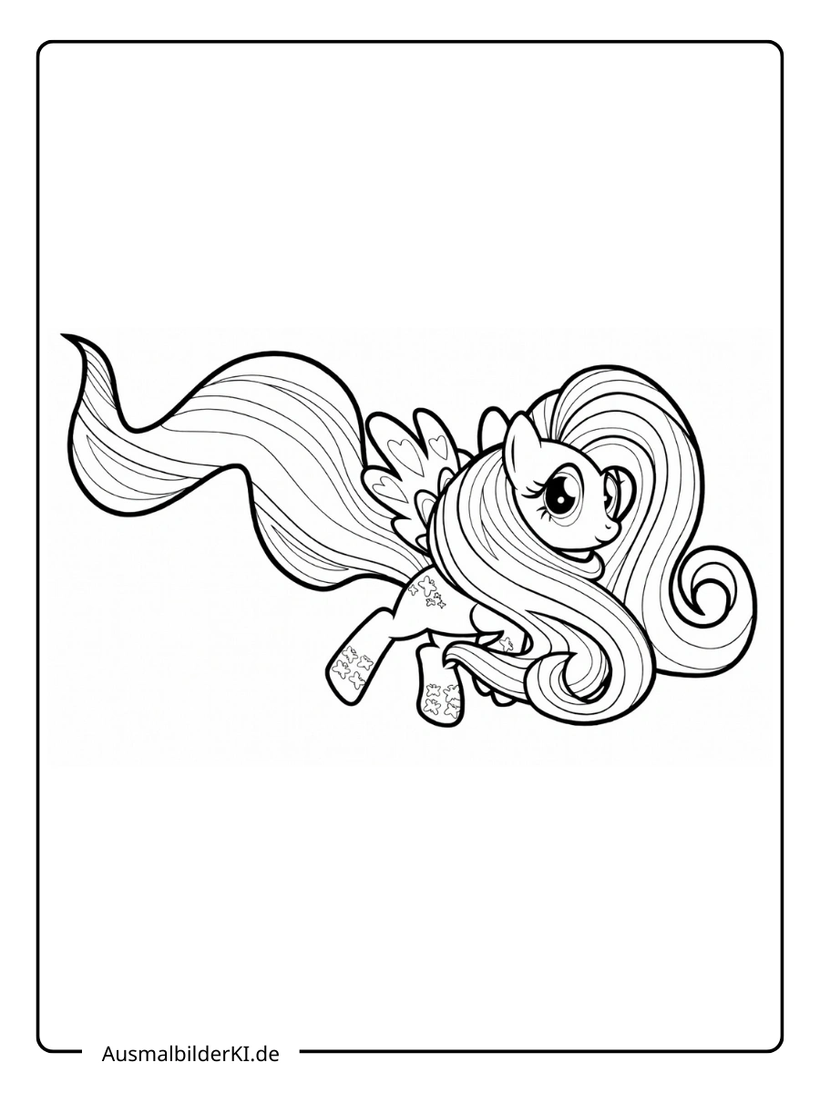 My Little Pony Ausmalbild Fluttershy mit wehender Mähne.
