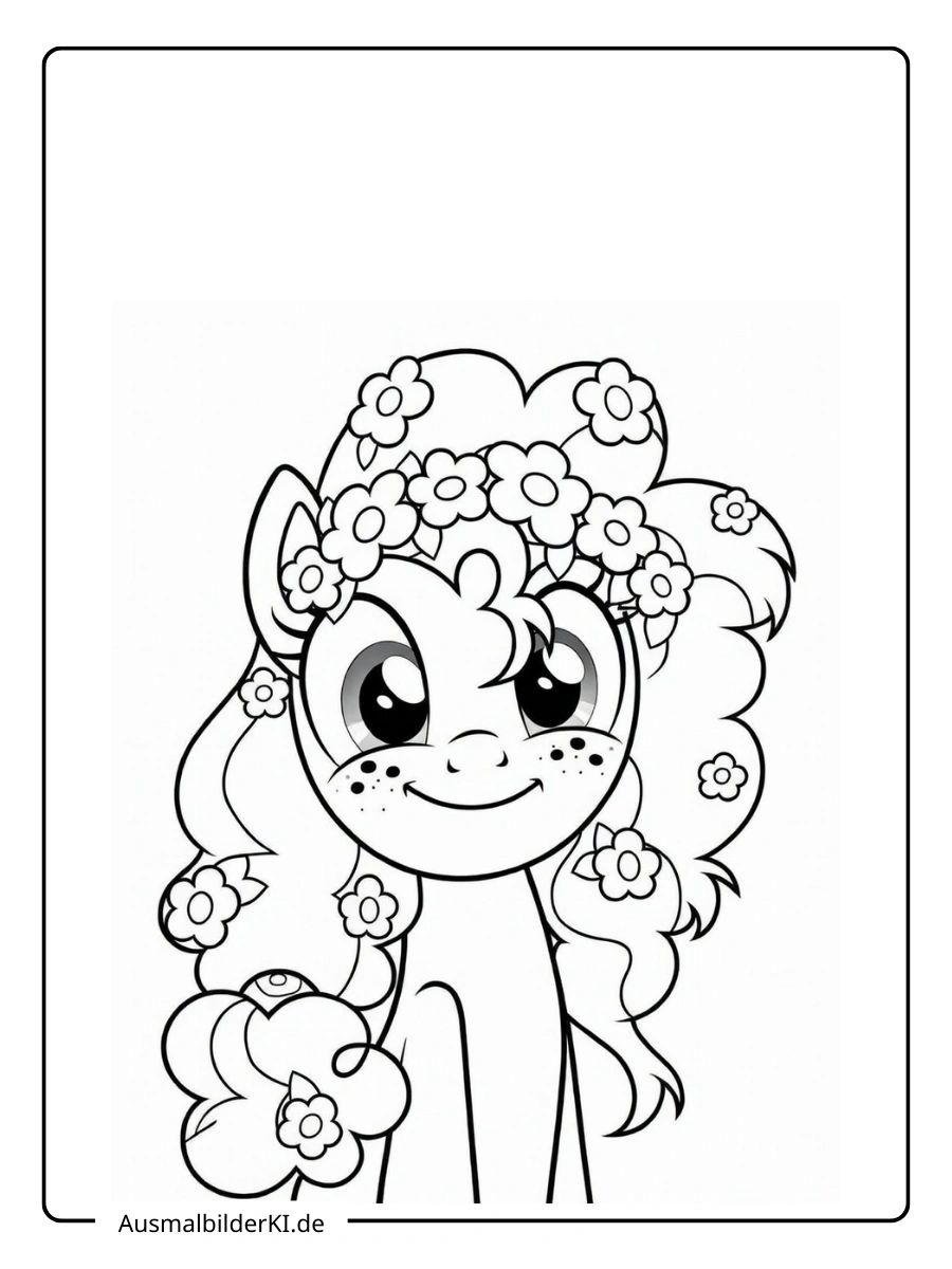 Pinkie Pie mit vielen kleinen Blumen in ihrer lockigen Mähne.