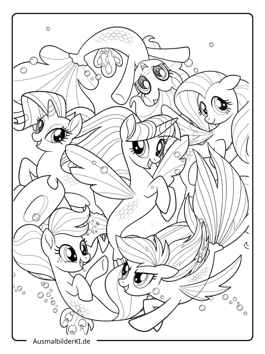 My Little Pony Ausmalbild Twilight Sparkle und Freunde als Seeponys