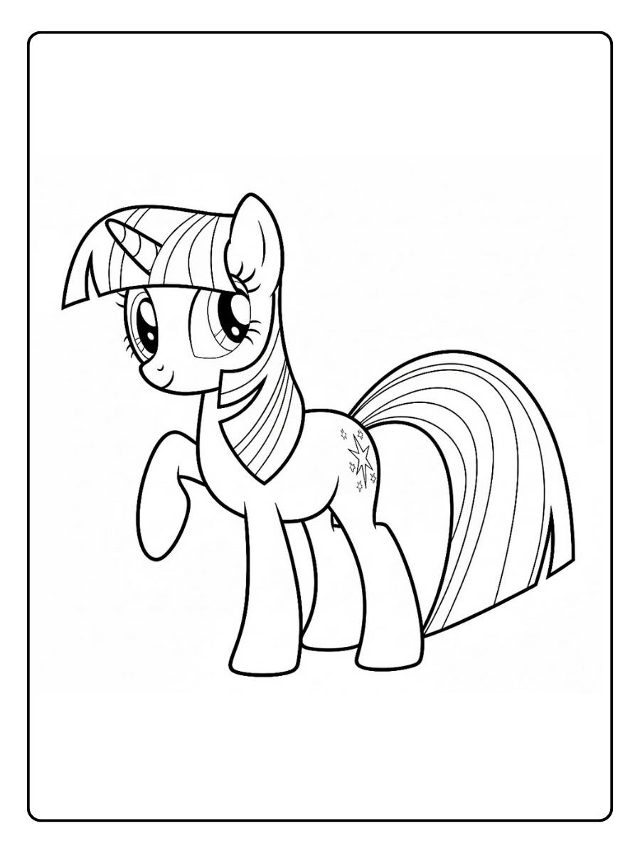 wilight Sparkle Ausmalbild mit glatter Mähne und ruhiger Haltung.