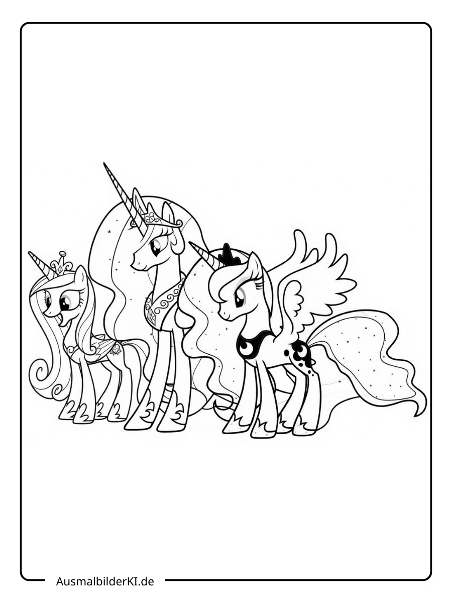 Prinzessin Celestia und Prinzessin Luna stehen majestätisch nebeneinander.