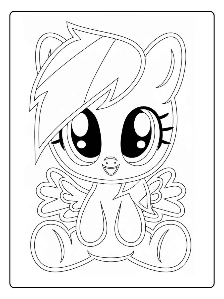 Süßes Baby-Pony mit großen glitzernden Augen zum Ausmalen.