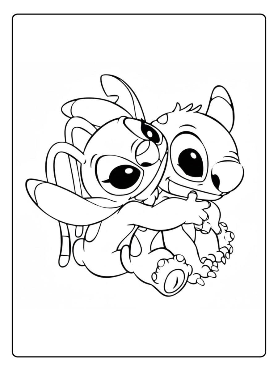 Niedliche Stitch und Angel Ausmalbilder Einfache Umrisszeichnung für Kinder