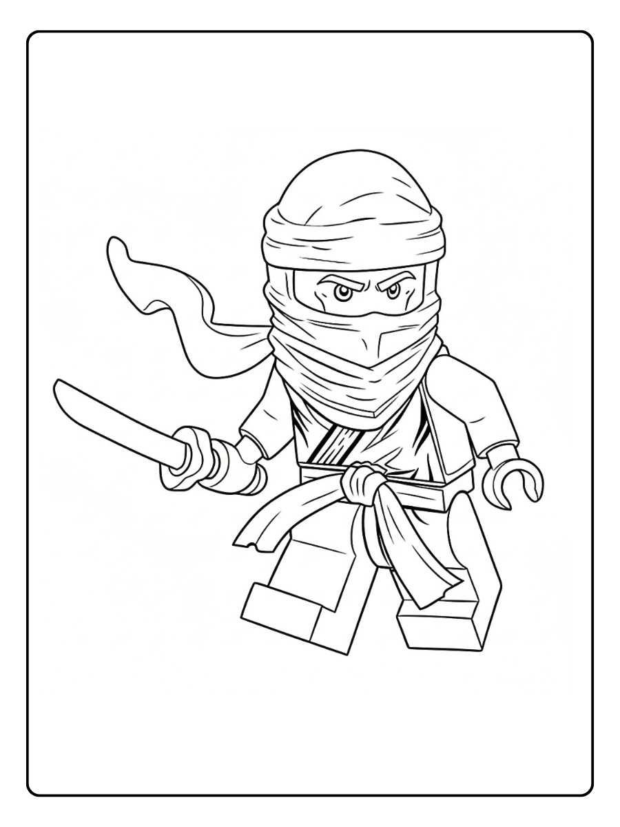 Ninjago Ausmalbilder alle Ninjas Einzelner Ninja mit Stirnband und gezogener Waffe