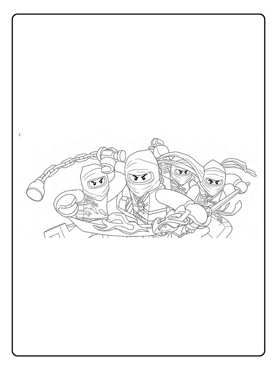 Ninjago Ausmalbilder alle Ninjas Mehrere Ninjas in einer Action Szene