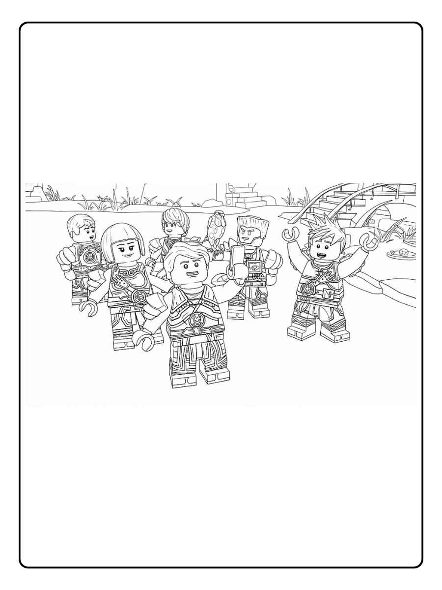 Ninjago Ausmalbilder alle Ninjas Ninjas rennen in einer Action Szene